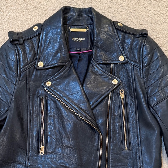 Juicy Couture Black Leather Moto Jacket 100% Lamb Leather size M - Picture 2 of 13